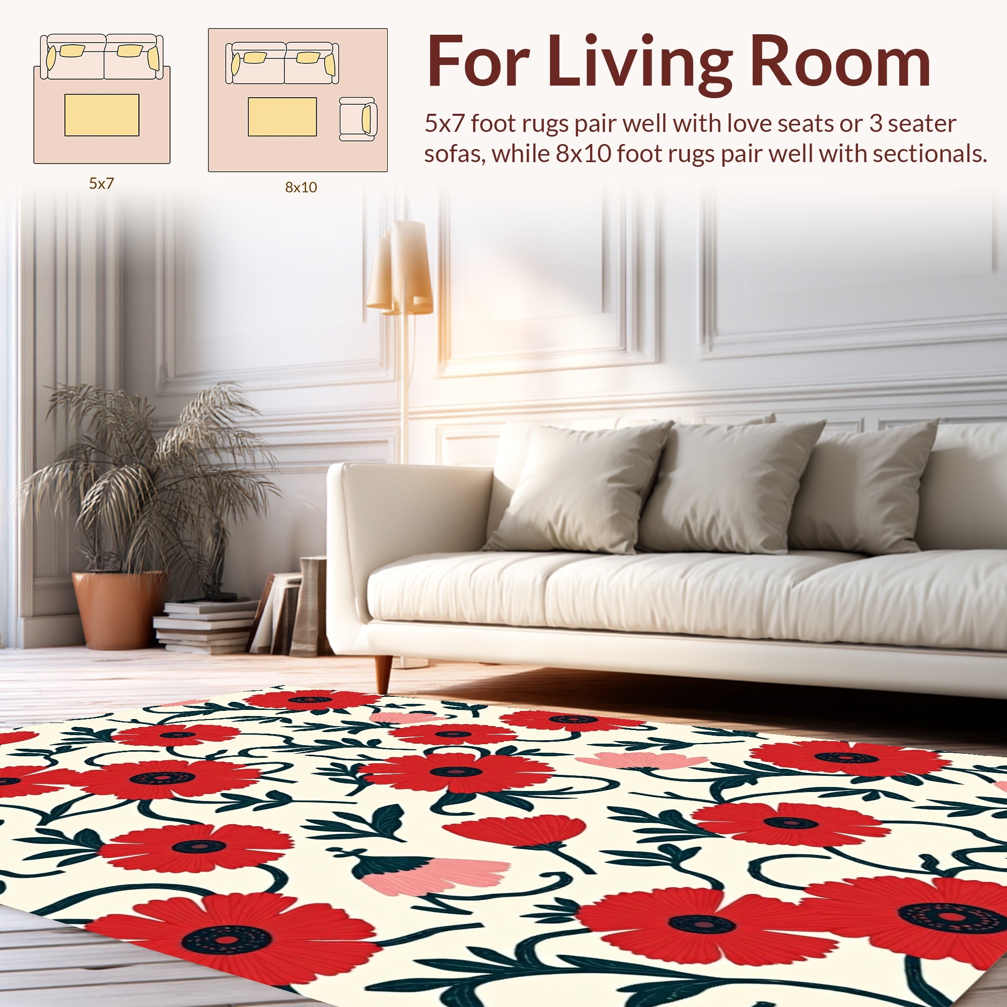 Floral Vine Red Pink Pattern Rug
