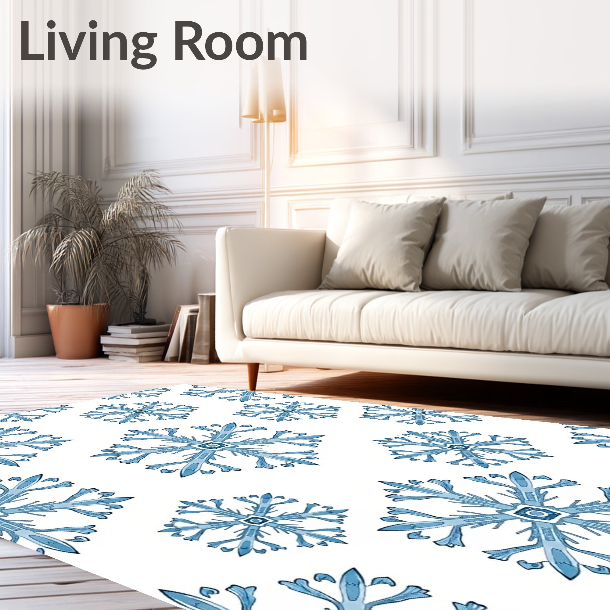 Light Blue Snowflake Winter Collage Rug