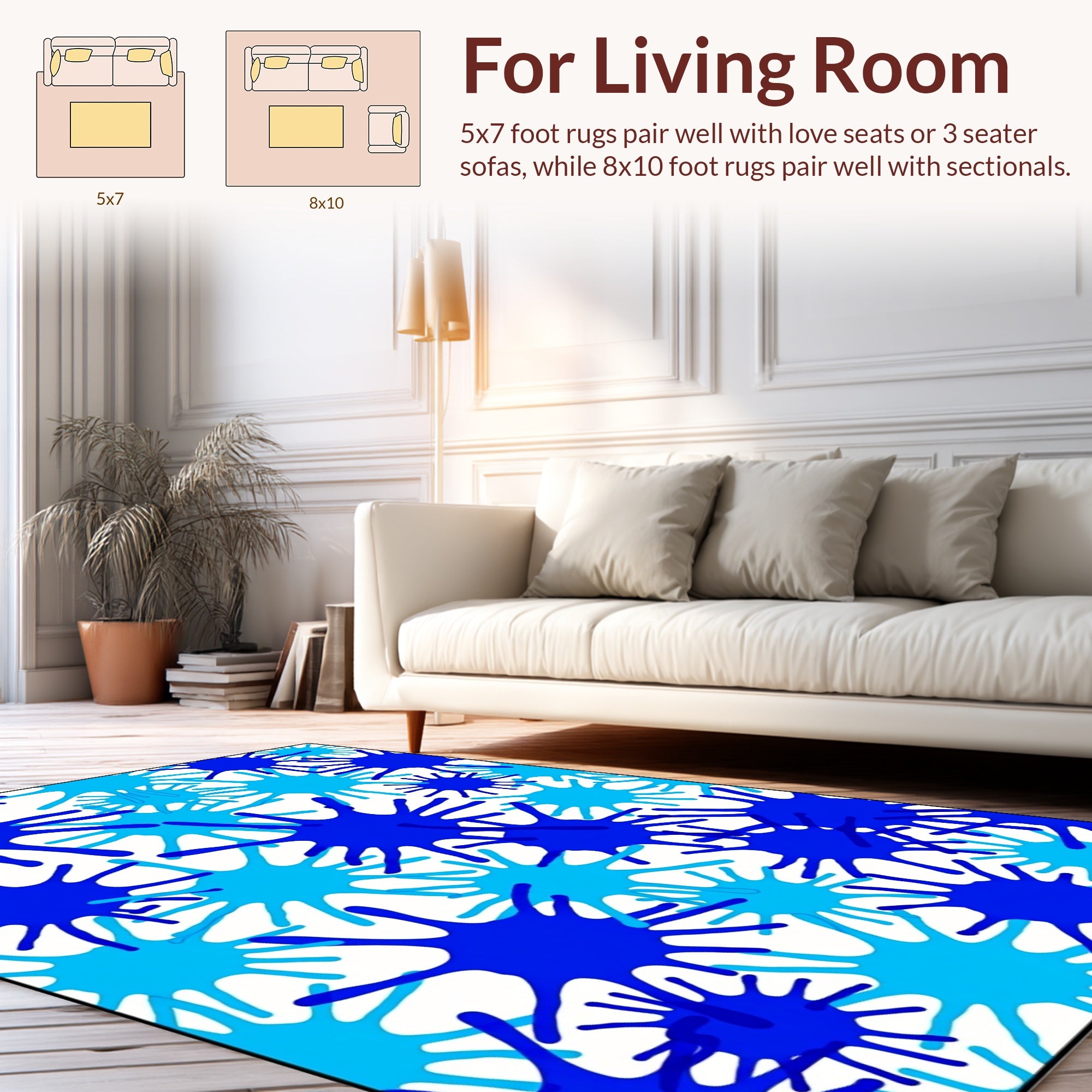 Blue Splash Pattern Design Rug