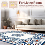 Ornate Blue Red Floral Mandala Rug