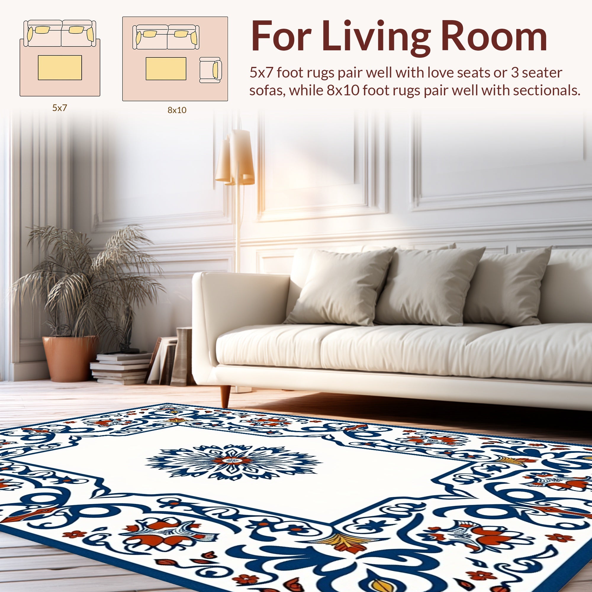 Ornate Blue Red Floral Mandala Rug