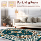 Ornate Floral Teal Ivory Gold Rug
