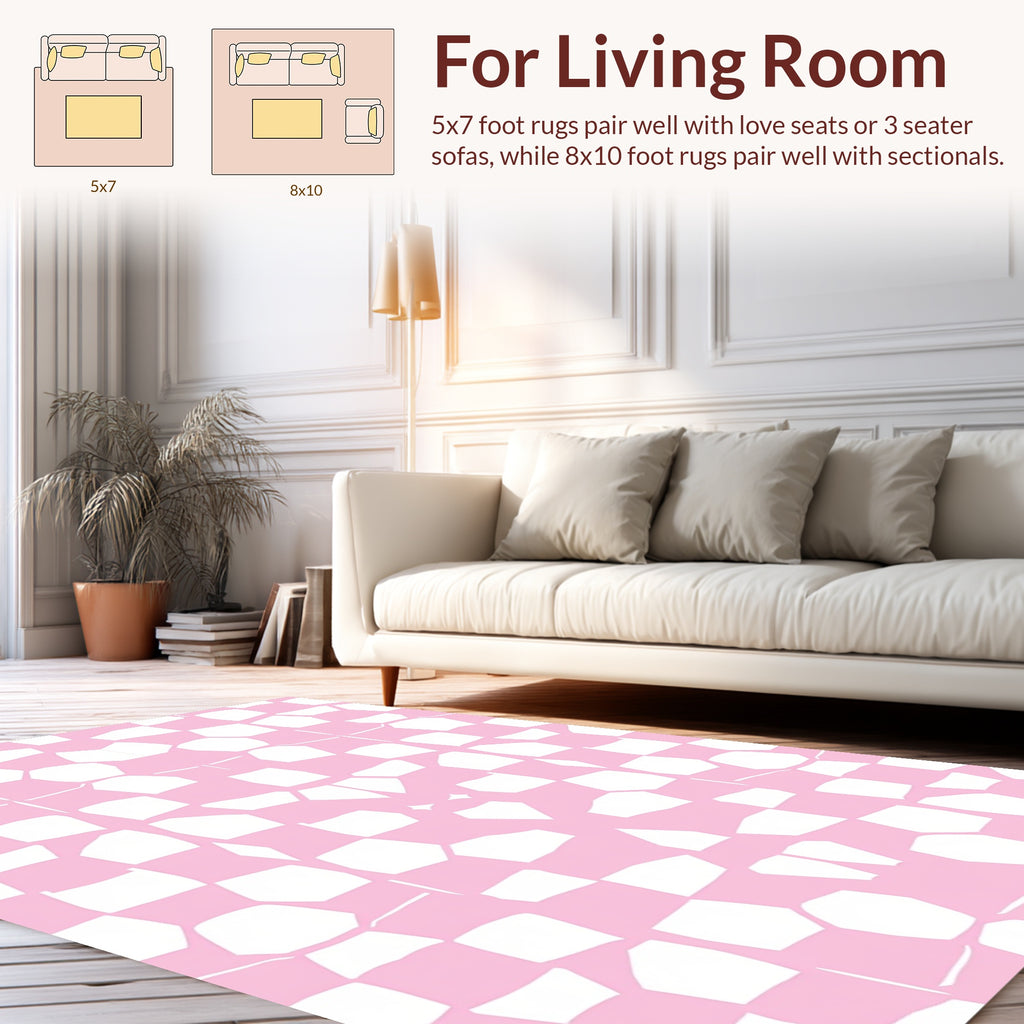 Pink White Irregular Checkered Pattern Rug
