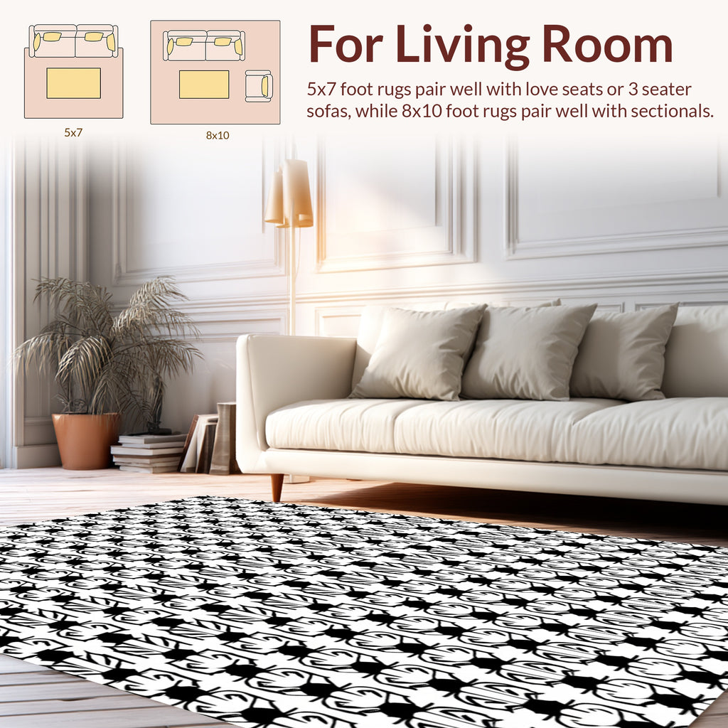 Bold Black 2-Tone Abstract Pattern Rug