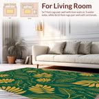Emerald Green Gold Floral Leaf Pattern Rug