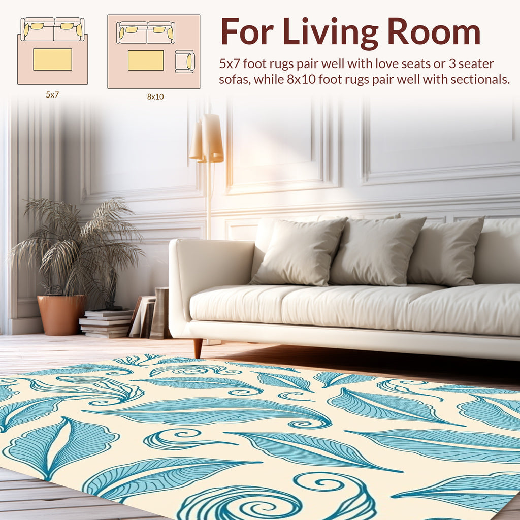 Teal Feather Swirl Pattern Rug