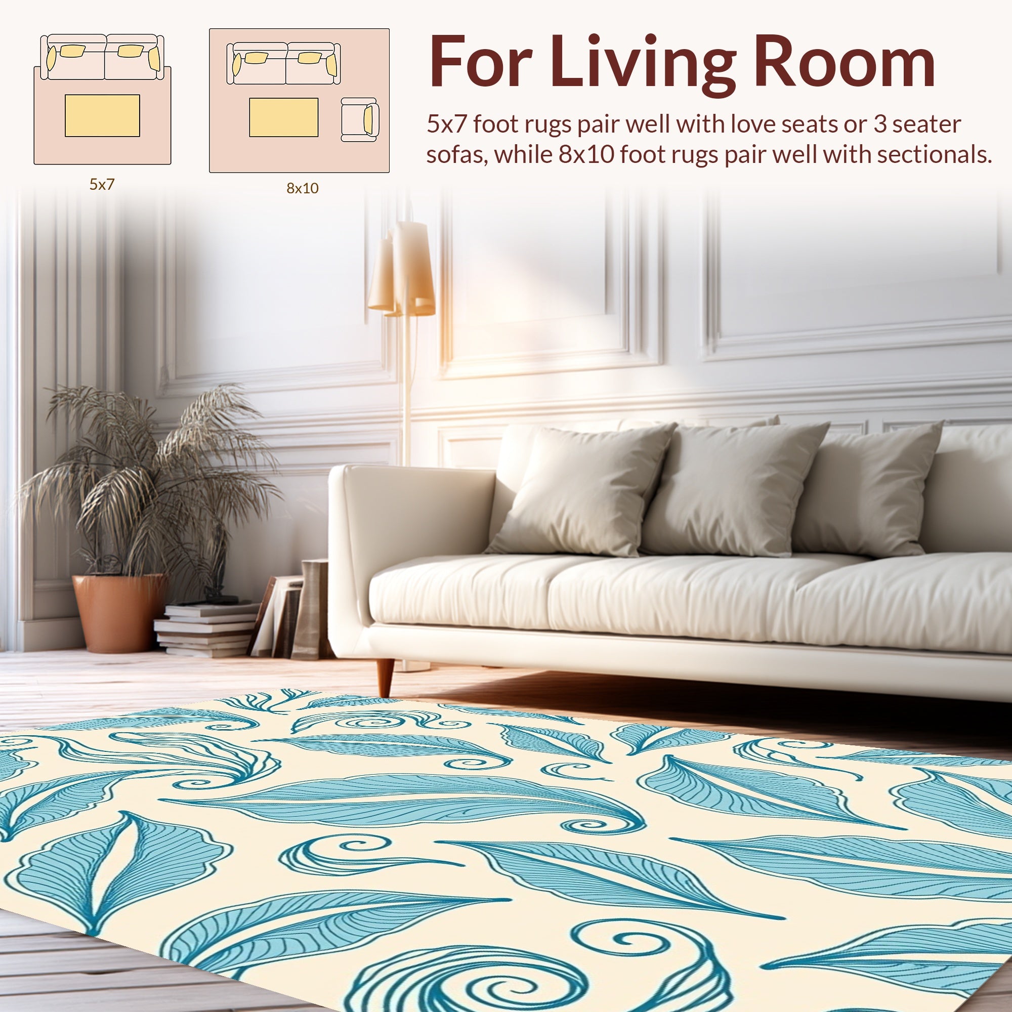 Teal Feather Swirl Pattern Rug