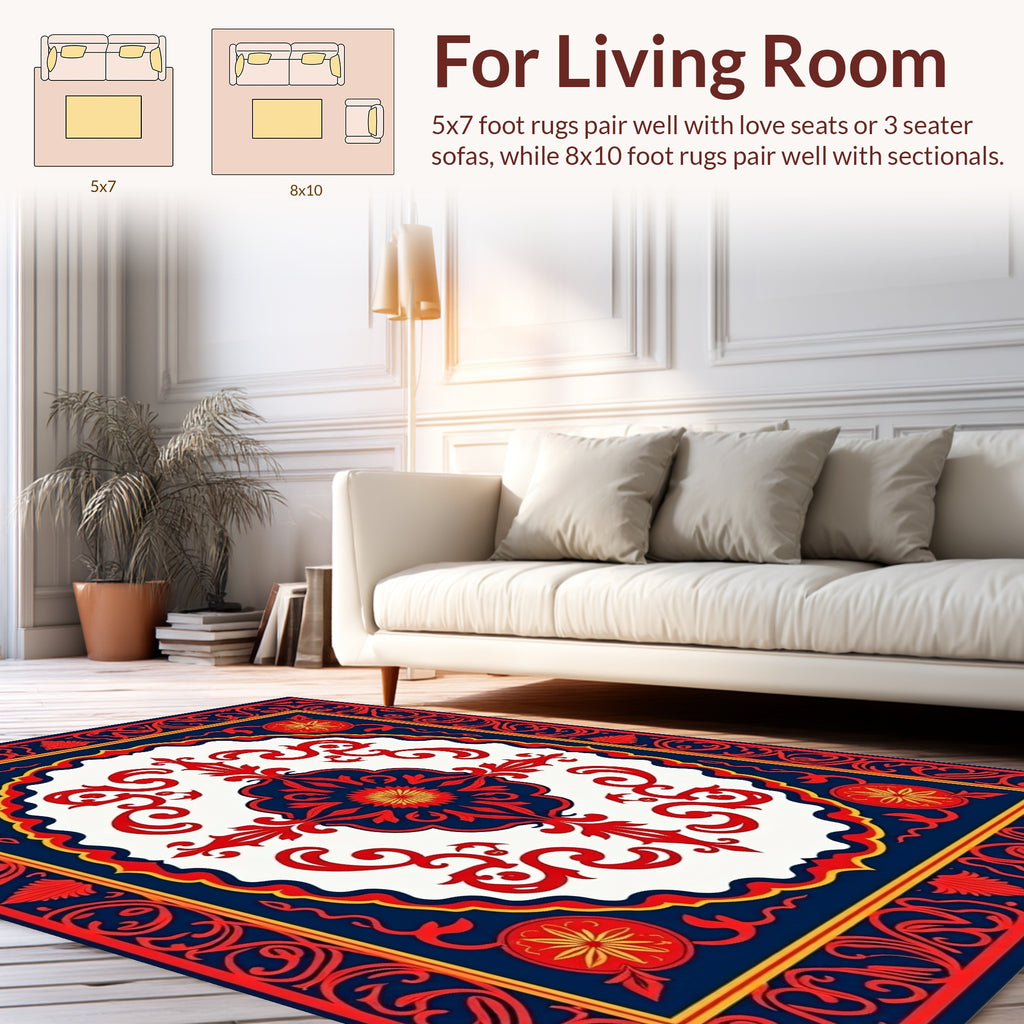Grand Red Blue Floral Medallion Rug