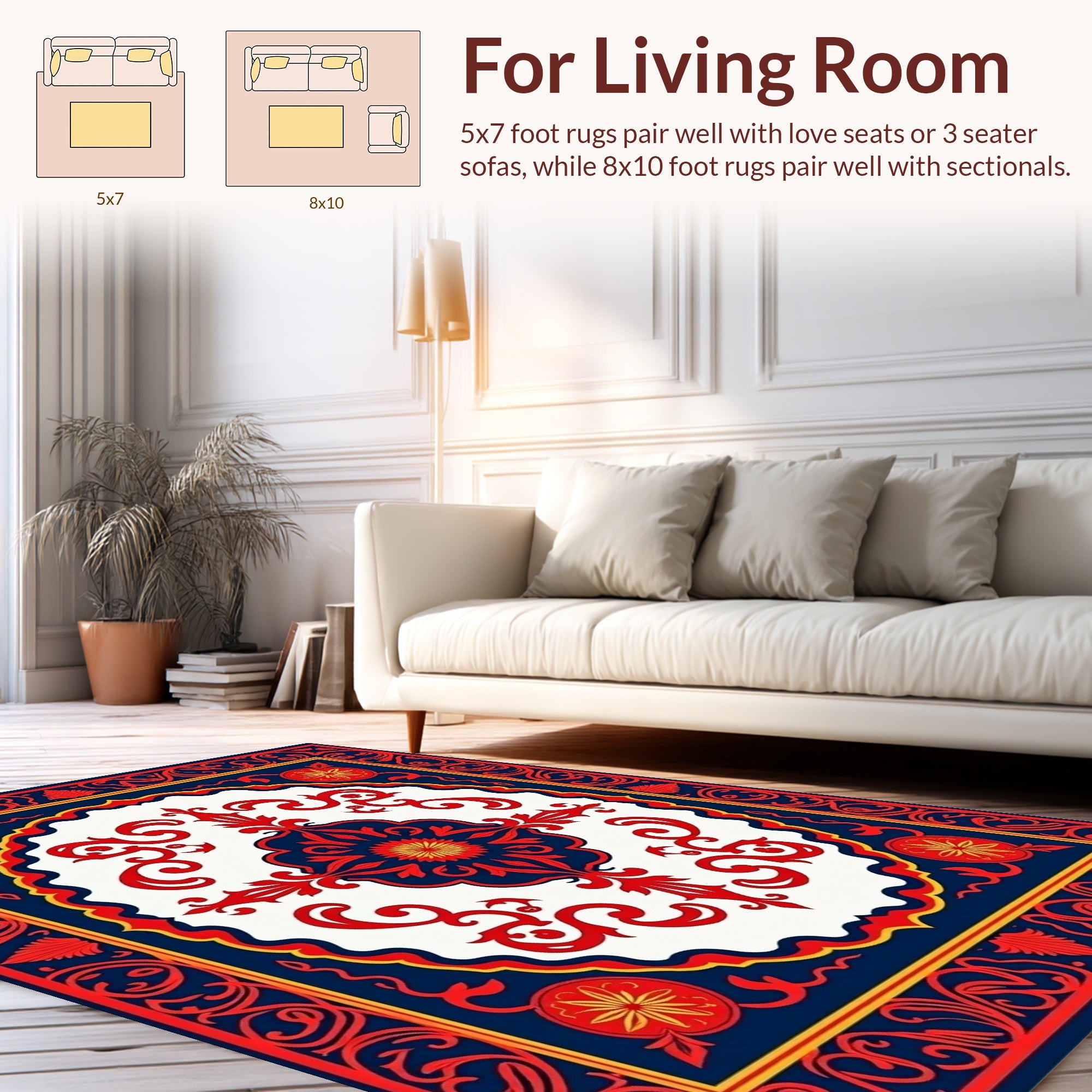 Grand Red Blue Floral Medallion Rug