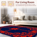 Red Floral Inspired Geometric Border Design Rug