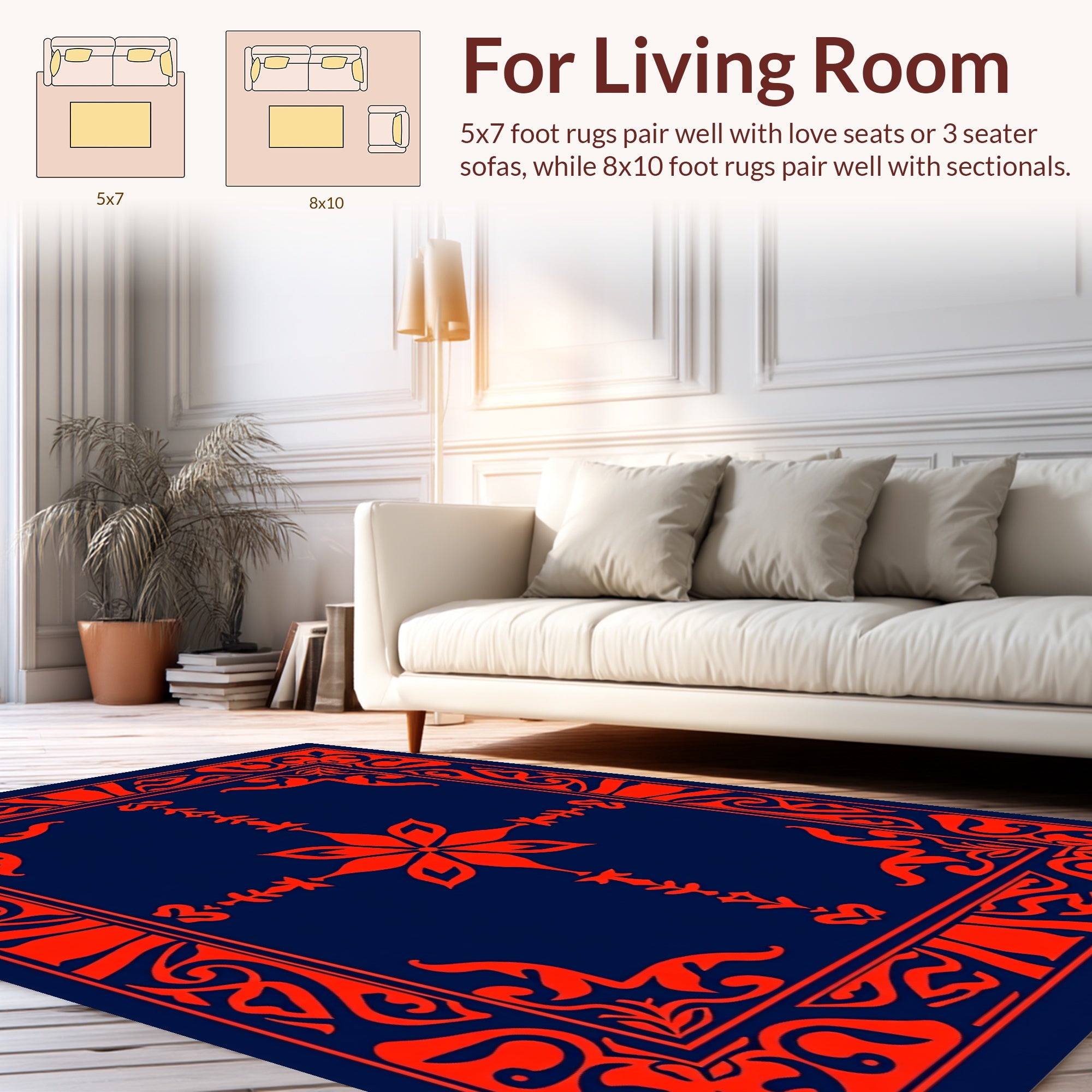 Red Floral Inspired Geometric Border Design Rug