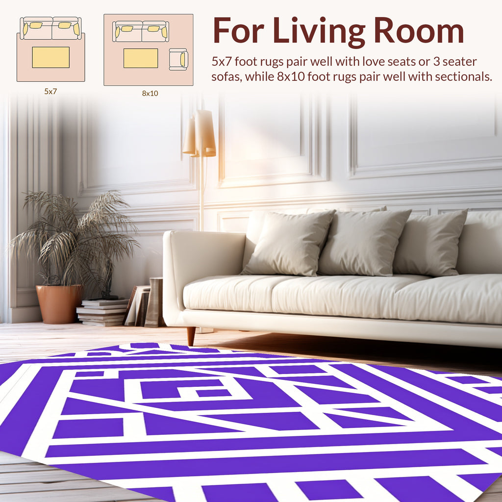 Geometric Purple White Linear Pattern Rug