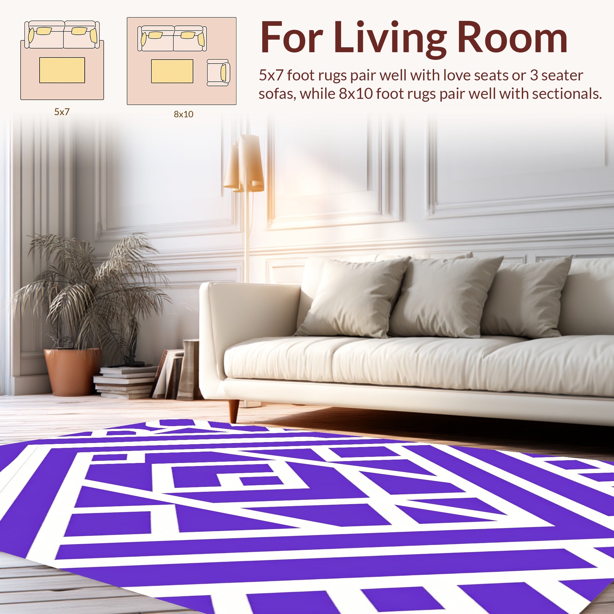 Geometric Purple White Linear Pattern Rug