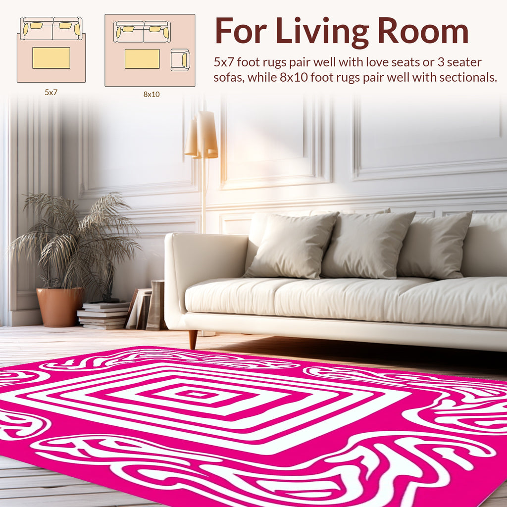 Swirls Geometric Pink White Design Rug