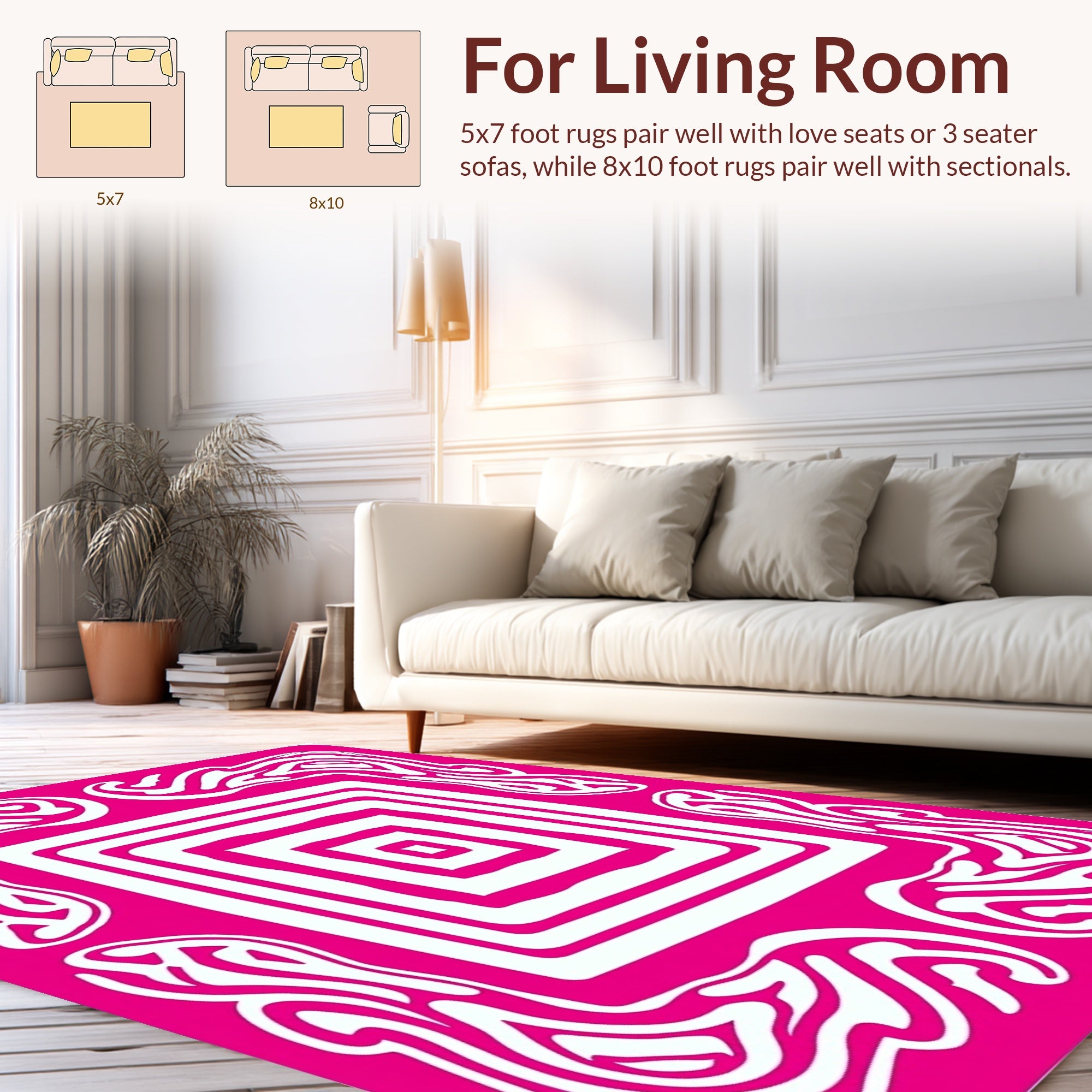 Swirls Geometric Pink White Design Rug