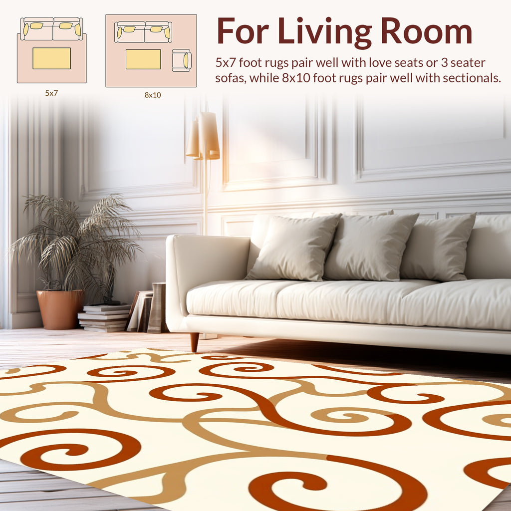 Curving Swirls Warm Toned Pattern Rug