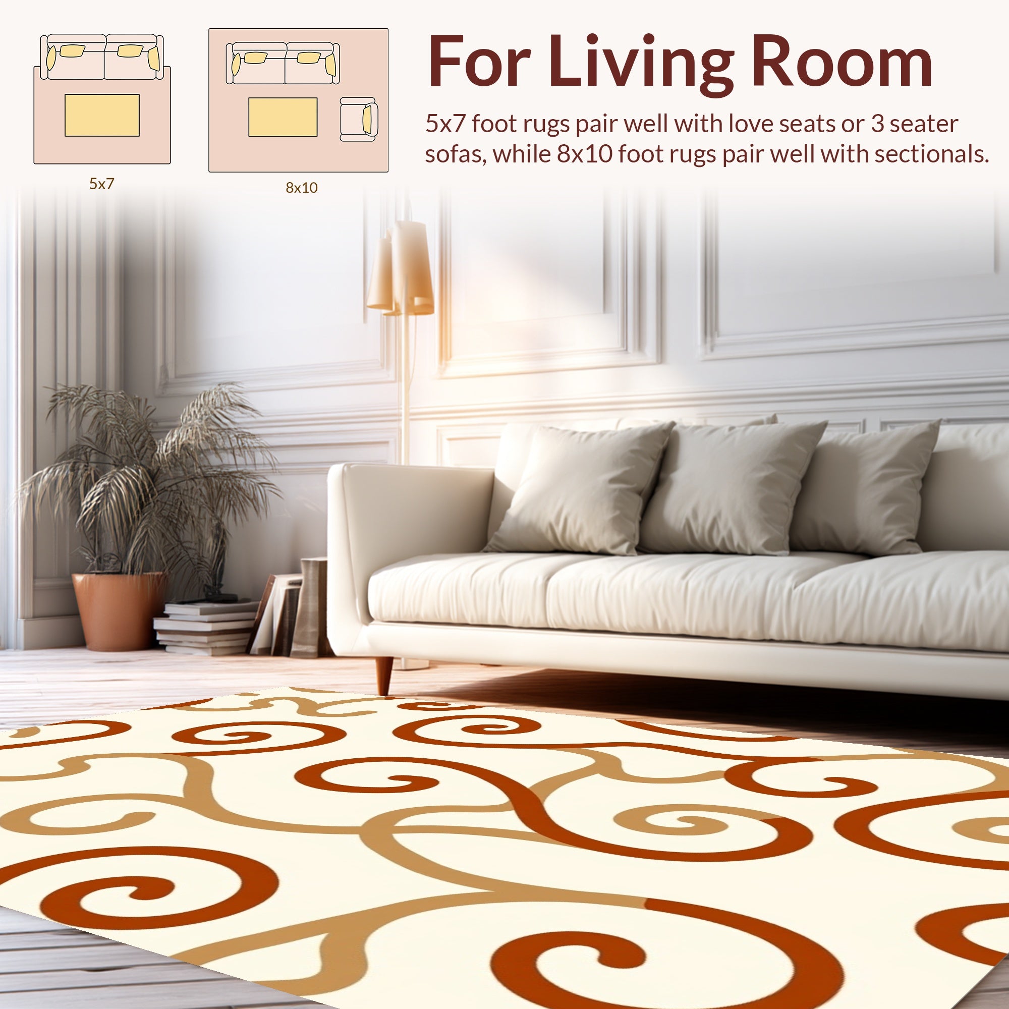 Curving Swirls Warm Toned Pattern Rug