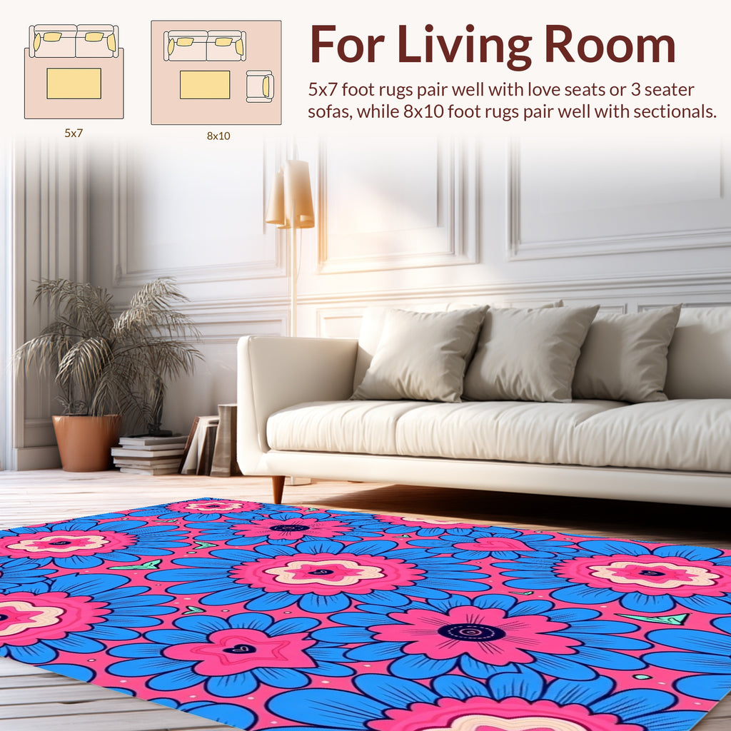 Vibrant Floral Hearts Pattern Rug