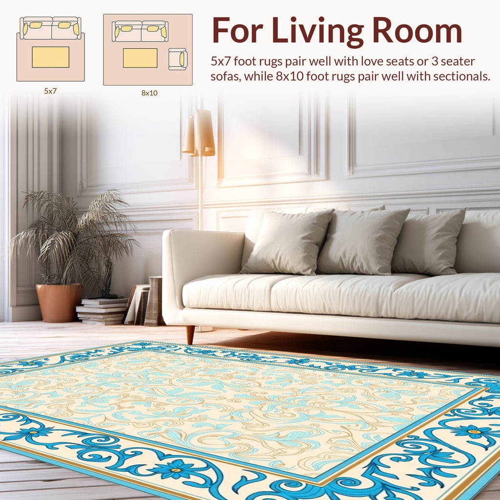 Ornate Floral Scroll Border Design Rug
