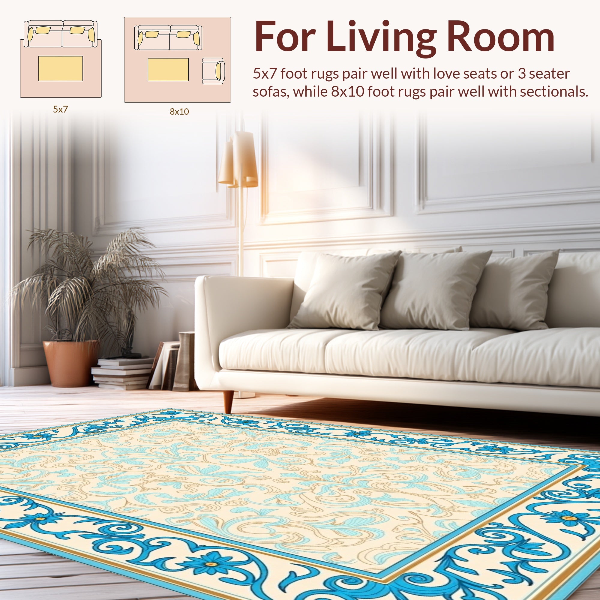 Ornate Floral Scroll Border Design Rug