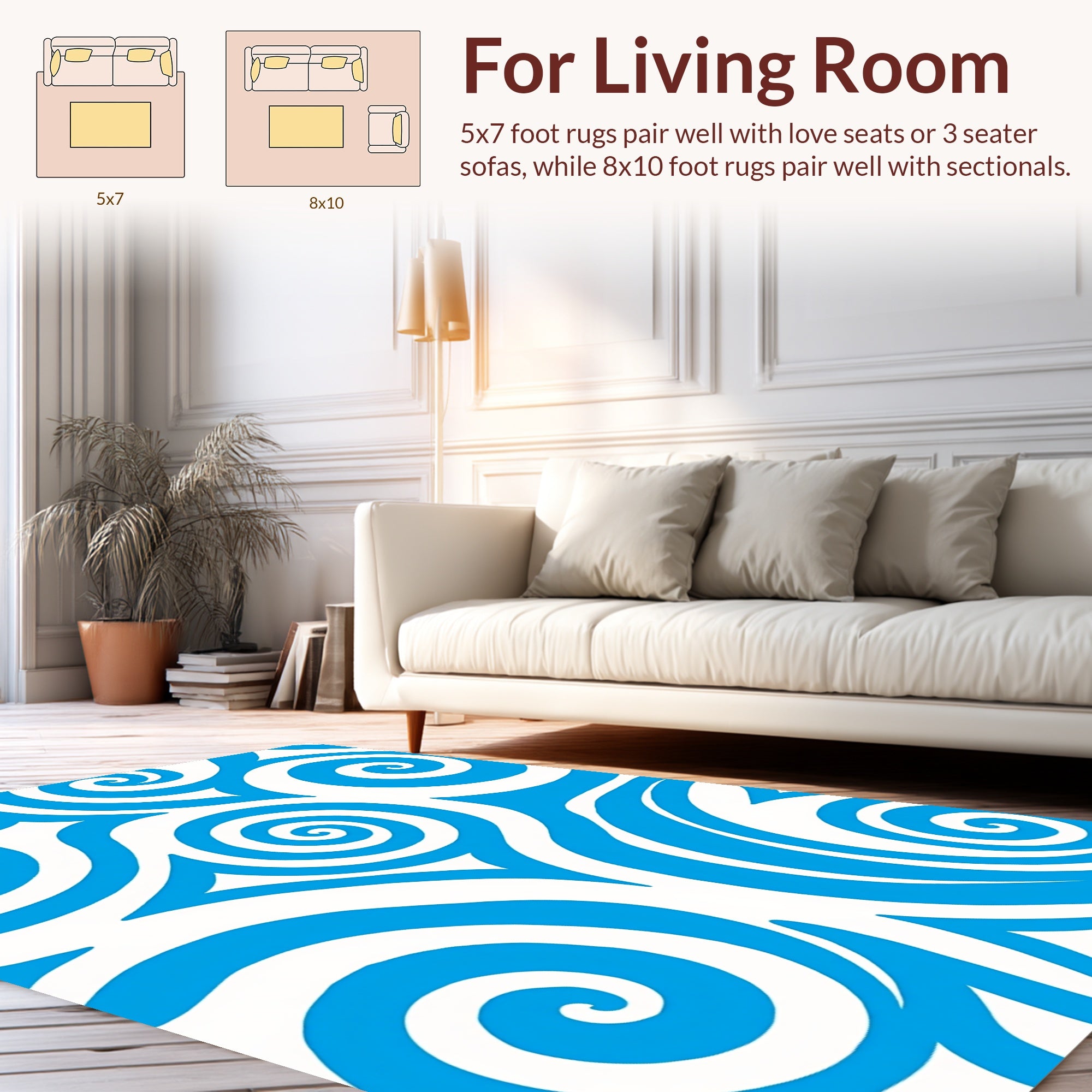 Bold Blue Swirl Pattern Design Rug