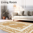 Tan White Grand Frame Floral Rug