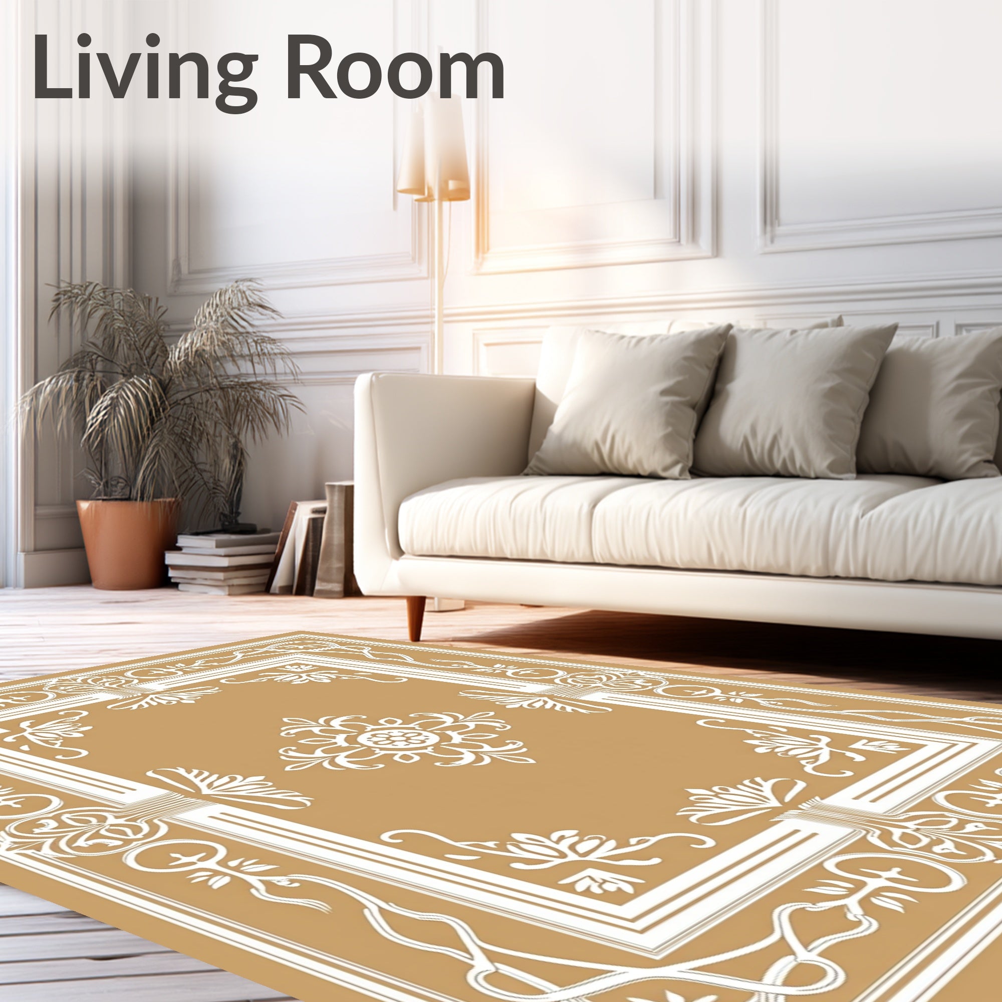 Tan White Grand Frame Floral Rug