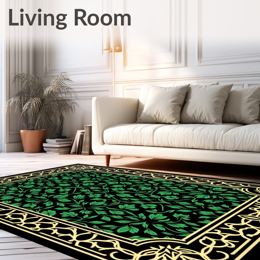 Emerald Green Floral Border Rug