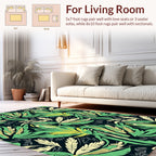 Tropical Leaf Patterned Vibrant Green Rug