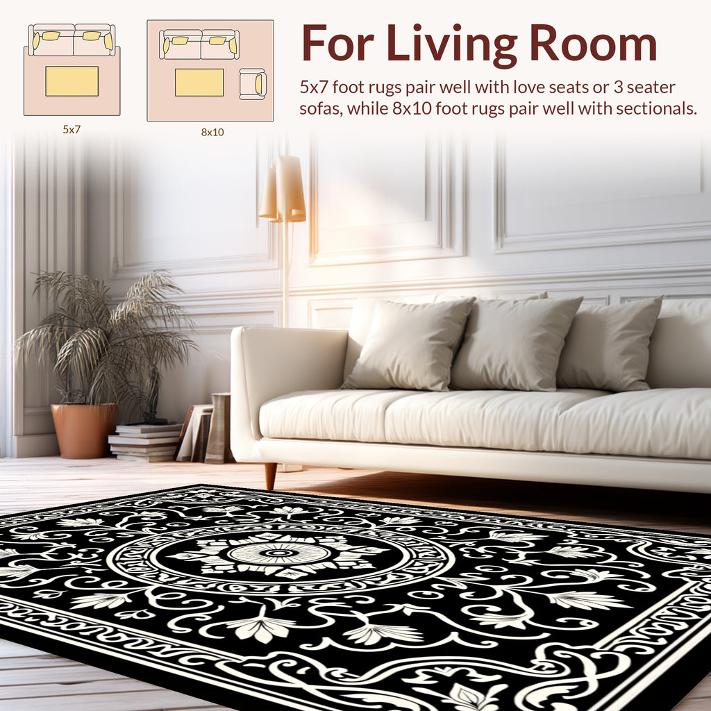 Elegant Mandala Floral Scrollwork Design Rug
