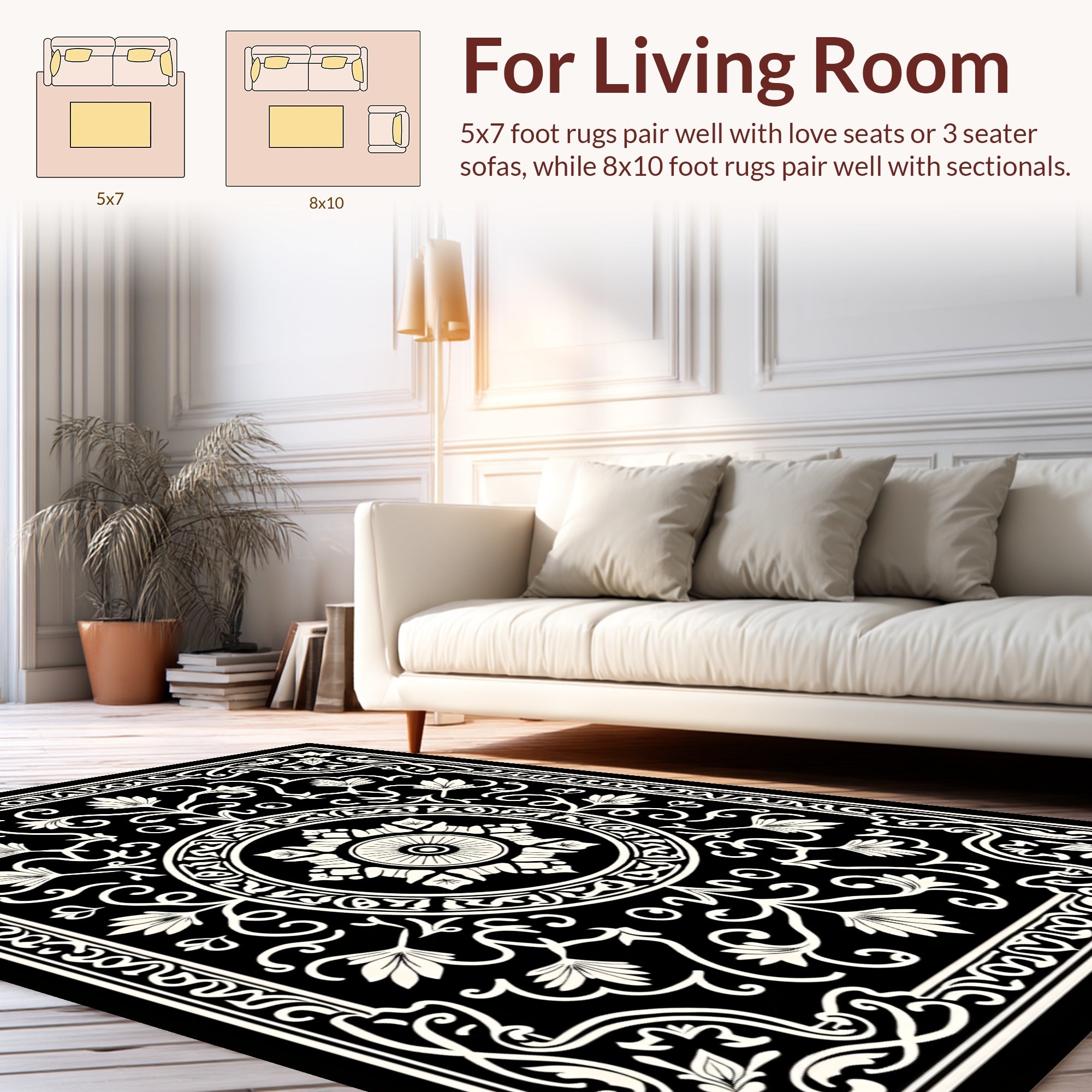 Elegant Mandala Floral Scrollwork Design Rug
