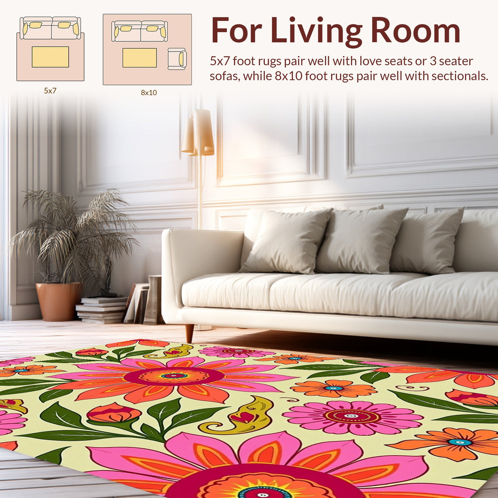 Vibrant Floral Retro Pattern Rug