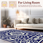 Antique Blue Floral Scroll Pattern Rug