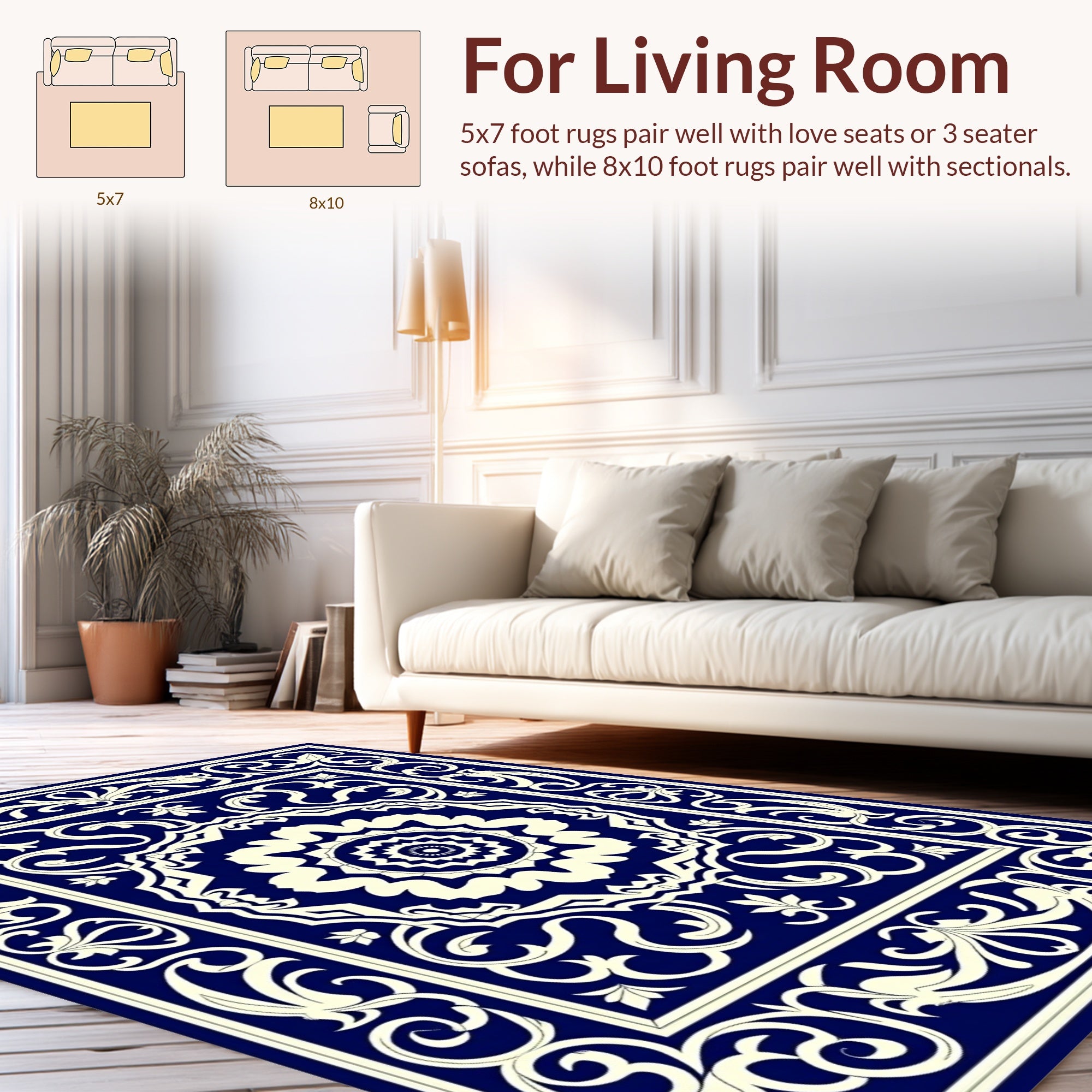 Antique Blue Floral Scroll Pattern Rug