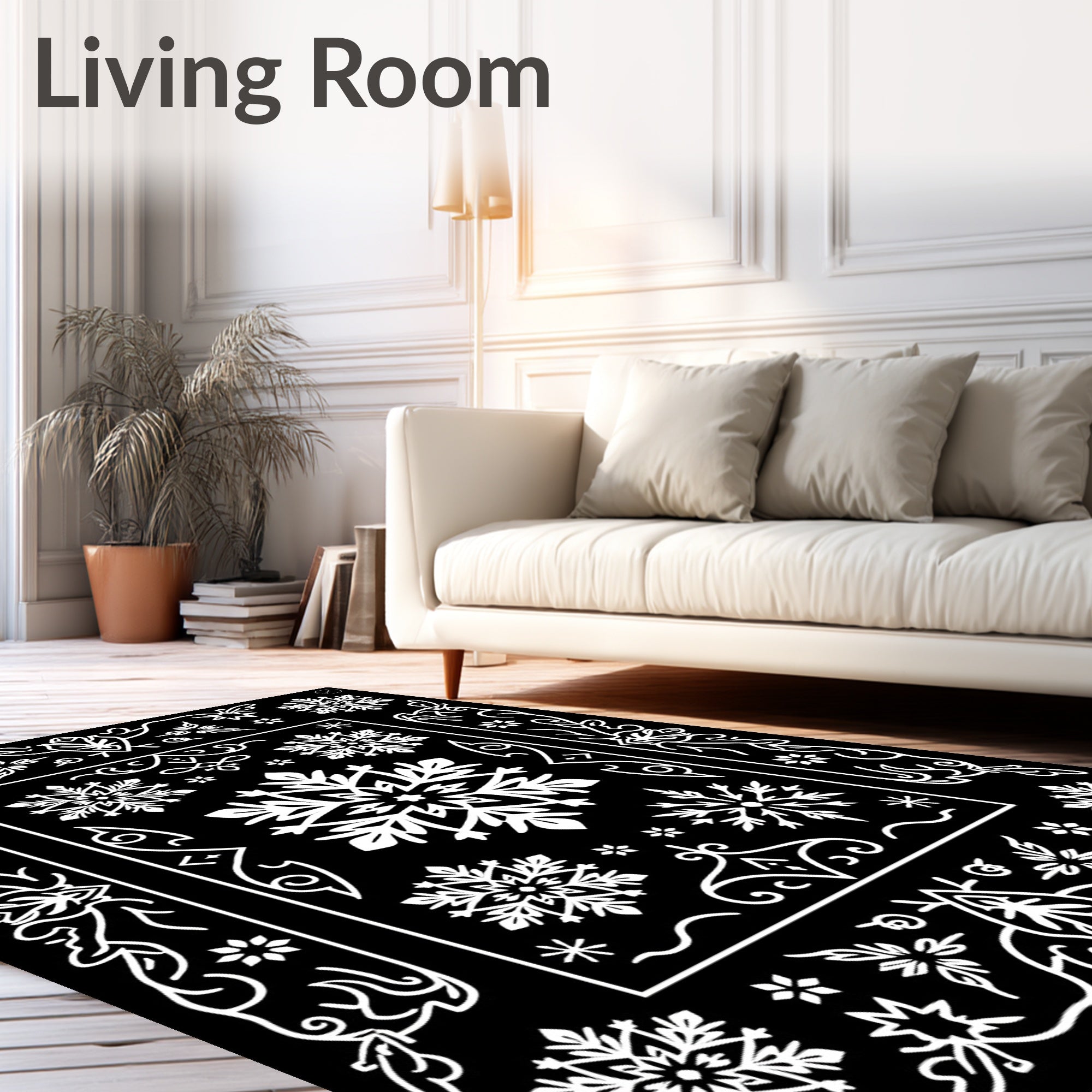White Snowflake Christmas Frame Rug