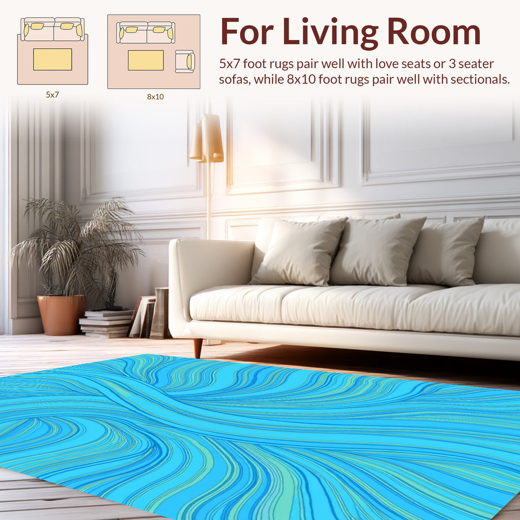Abstract Blue Swirling Lines Design Rug