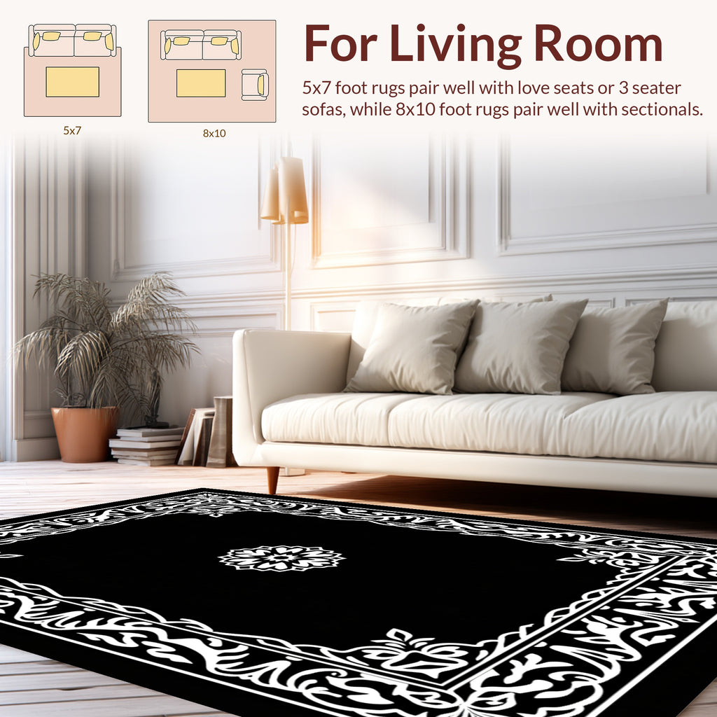 Elegant Ornate Floral Border Design Rug