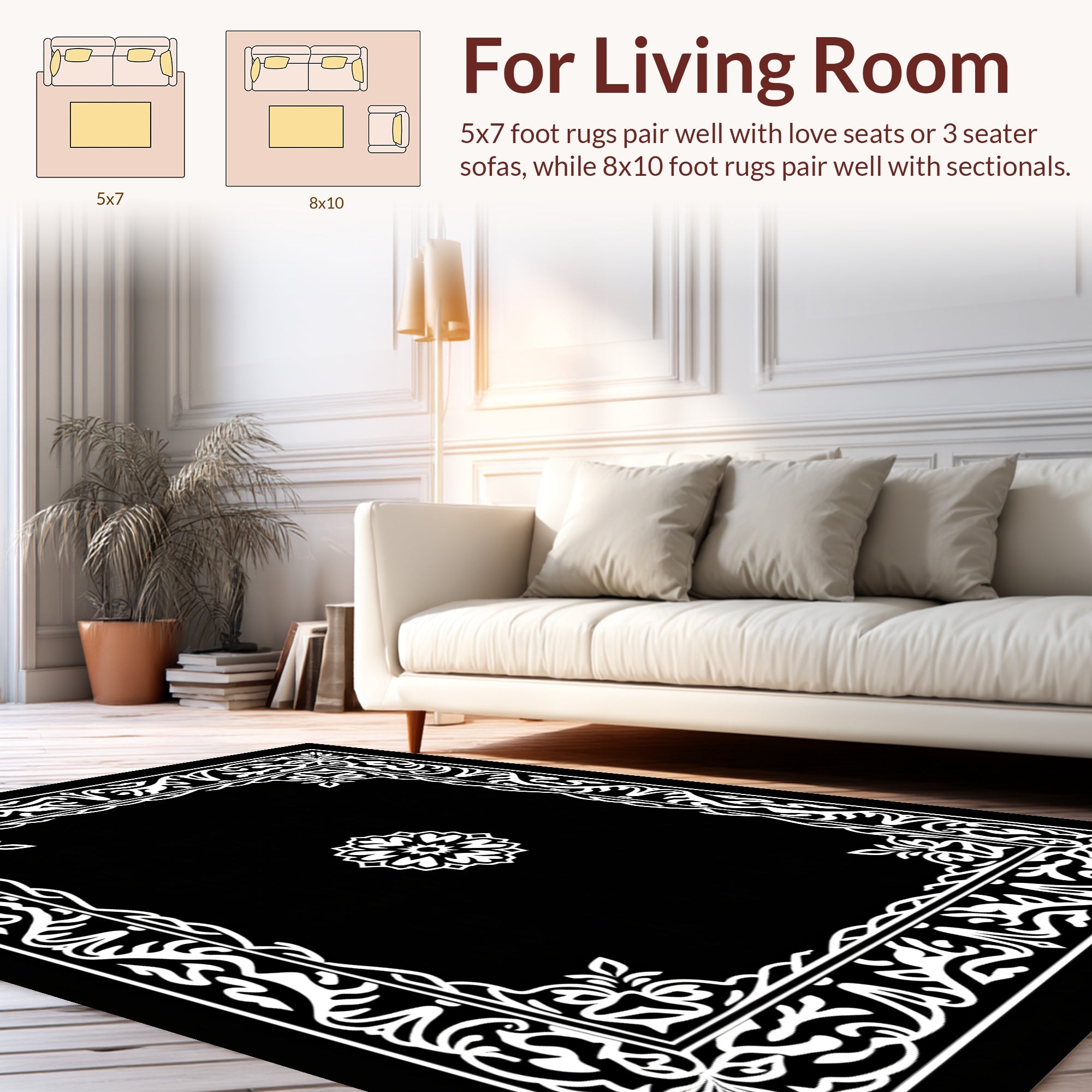 Elegant Ornate Floral Border Design Rug