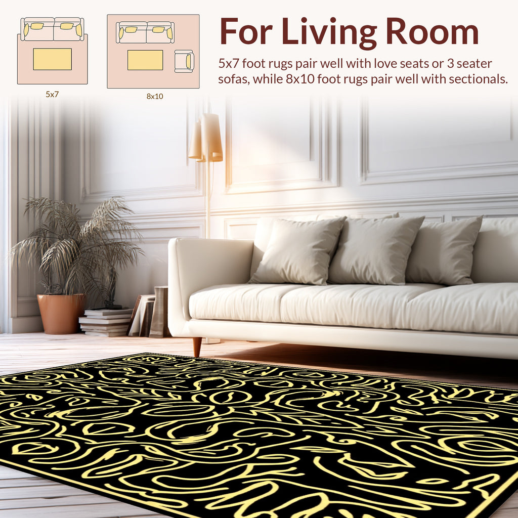 Bold Yellow Abstract Organic Pattern Rug
