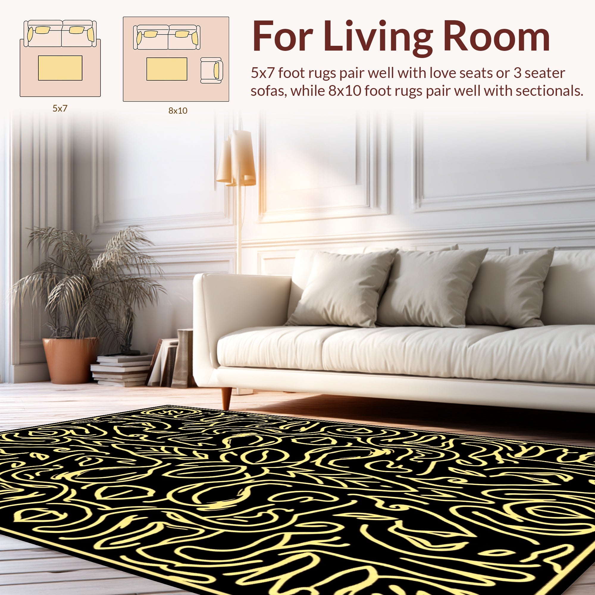 Bold Yellow Abstract Organic Pattern Rug