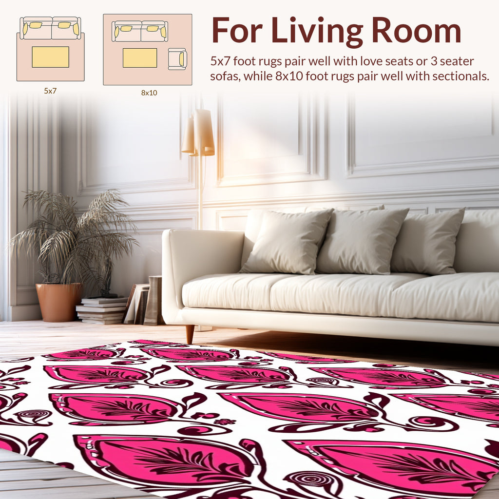 Bold Pink Floral Patterned Design Rug