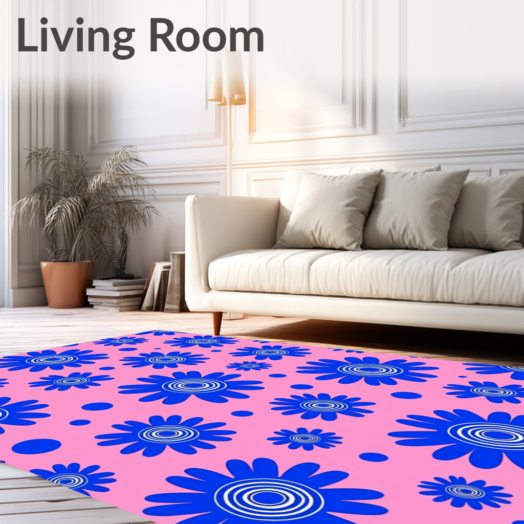 Bright Blue Daisy Blobs Rug