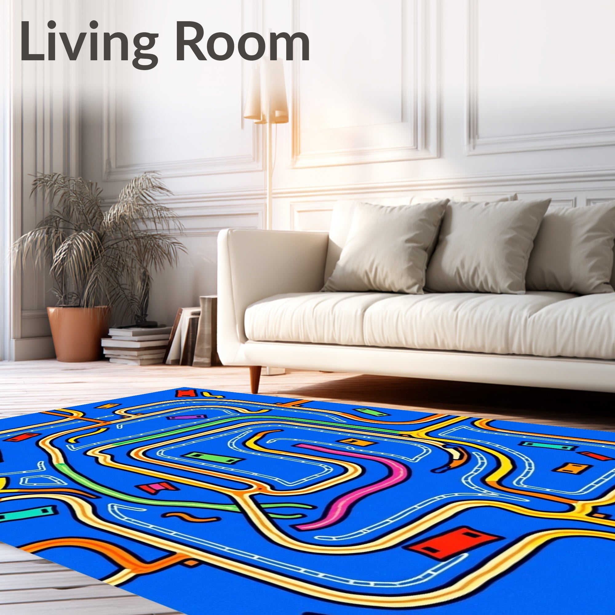 Vibrant Blue Maze Cars Rug