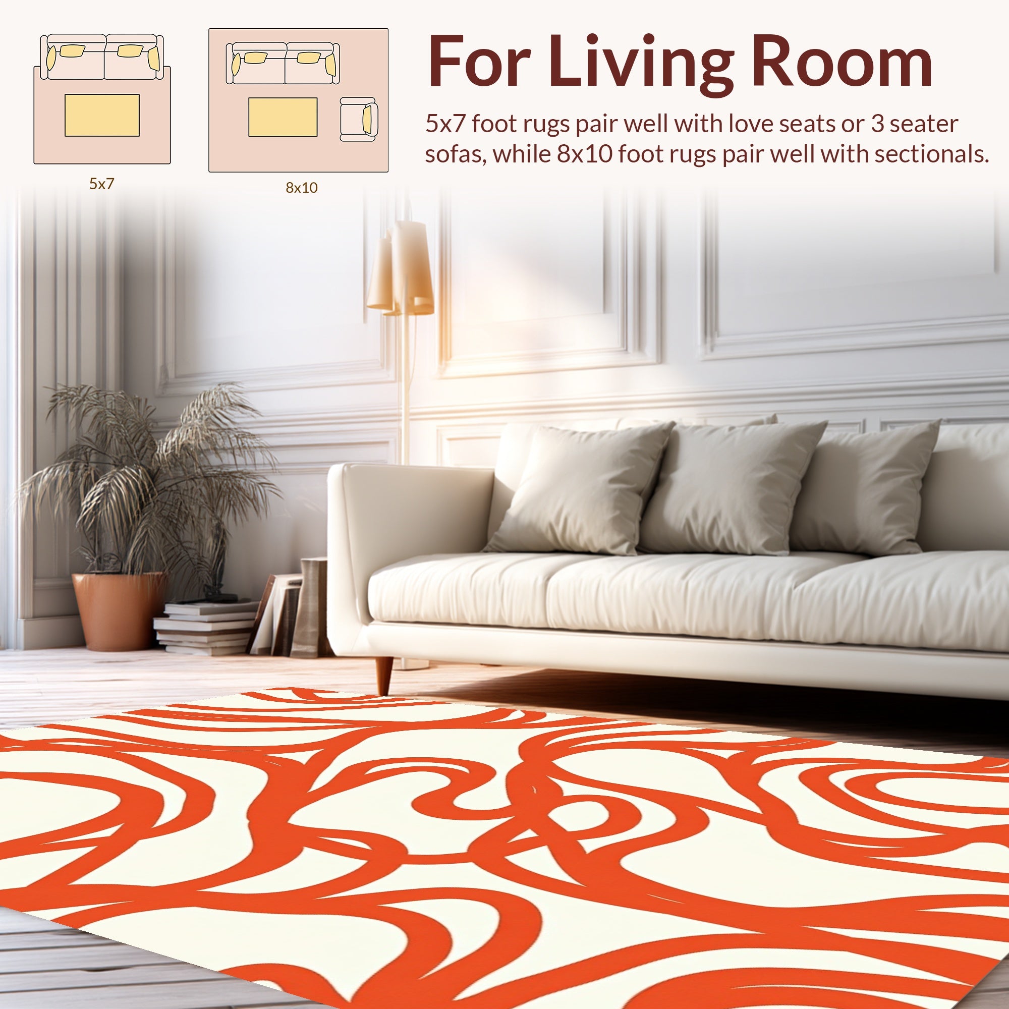 Orange Abstract Swirling Lines Rug