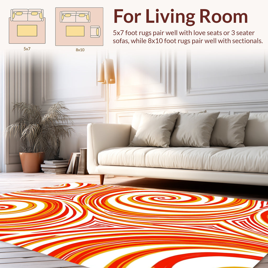 Dynamic Red Yellow Swirl Pattern Design Rug