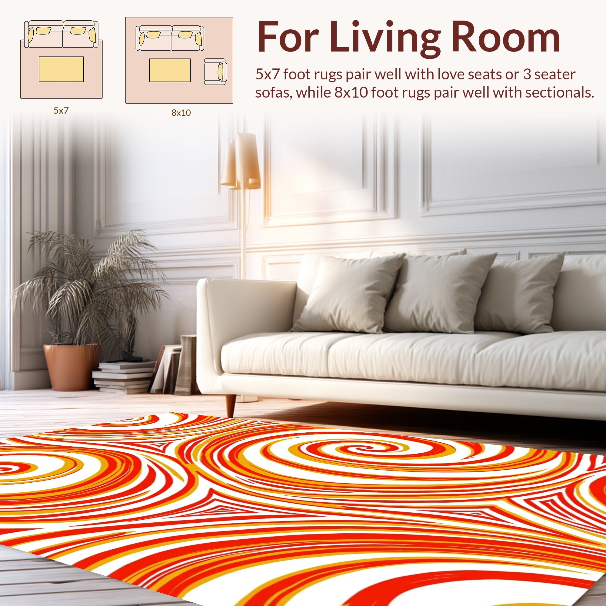 Dynamic Red Yellow Swirl Pattern Design Rug