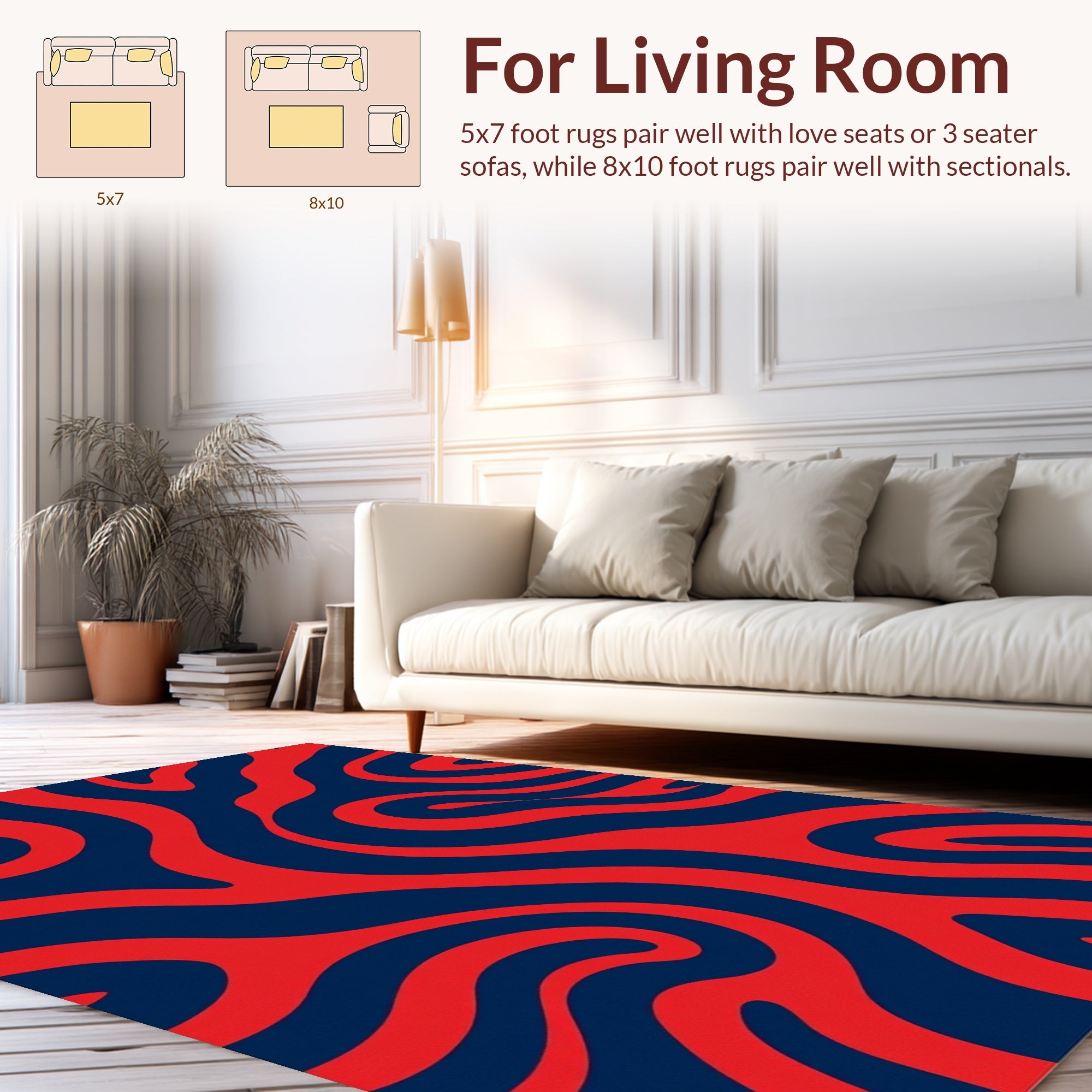 Red Blue Abstract Swirl Pattern Rug