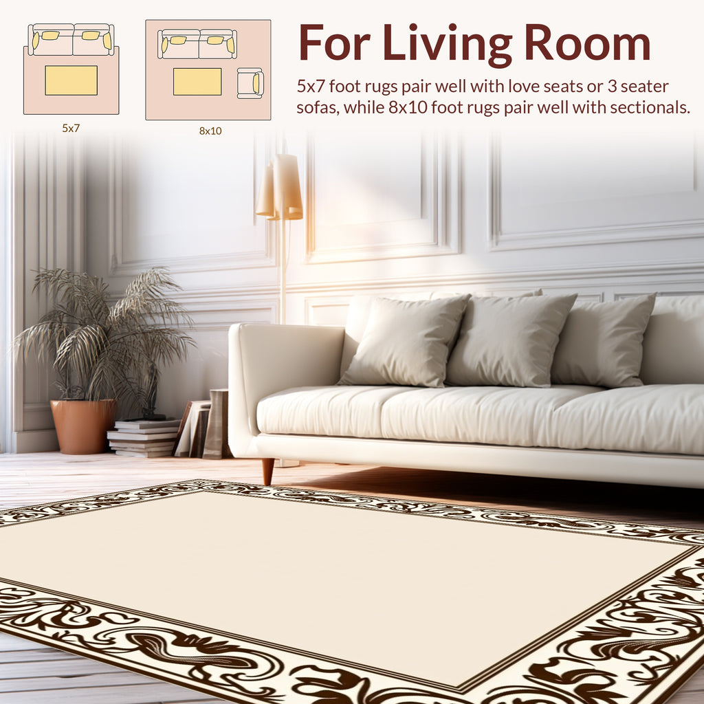 Ornate Floral Scrollwork Border Design Rug