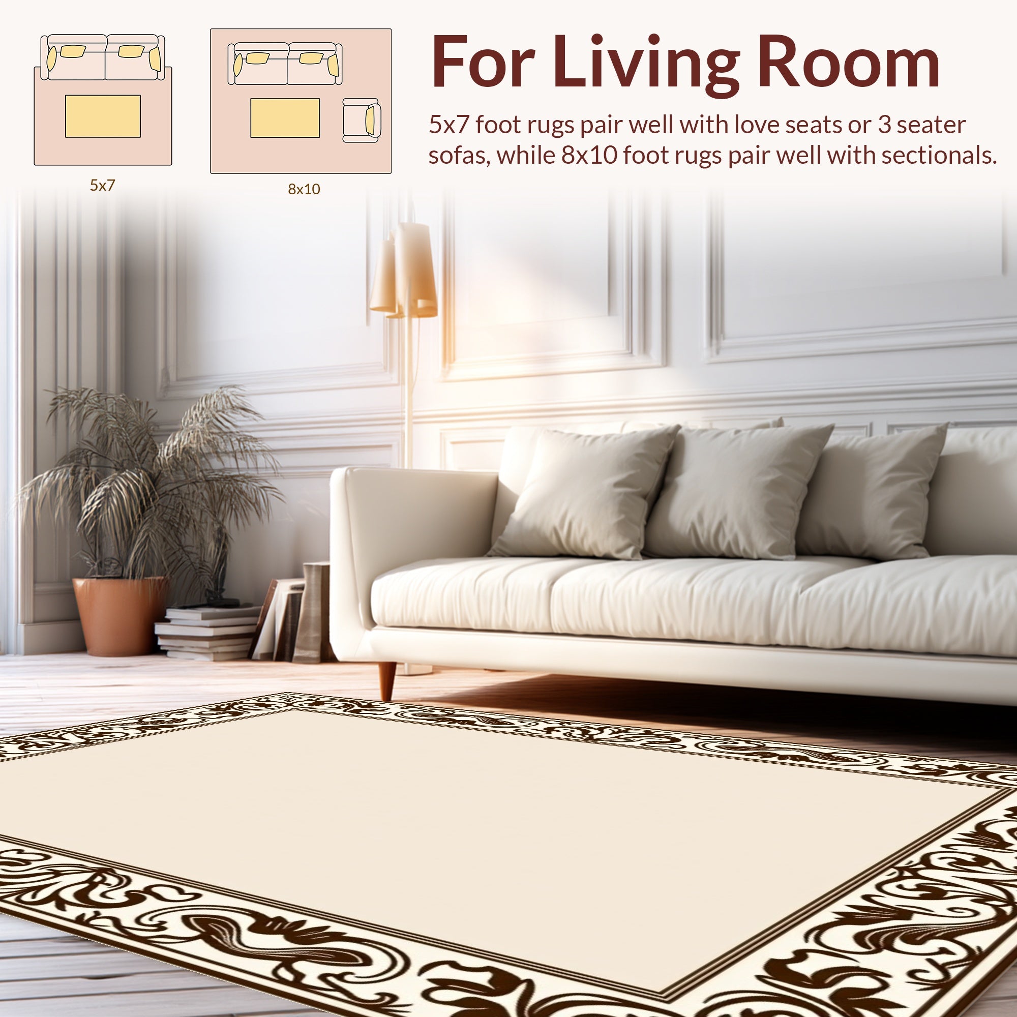 Ornate Floral Scrollwork Border Design Rug