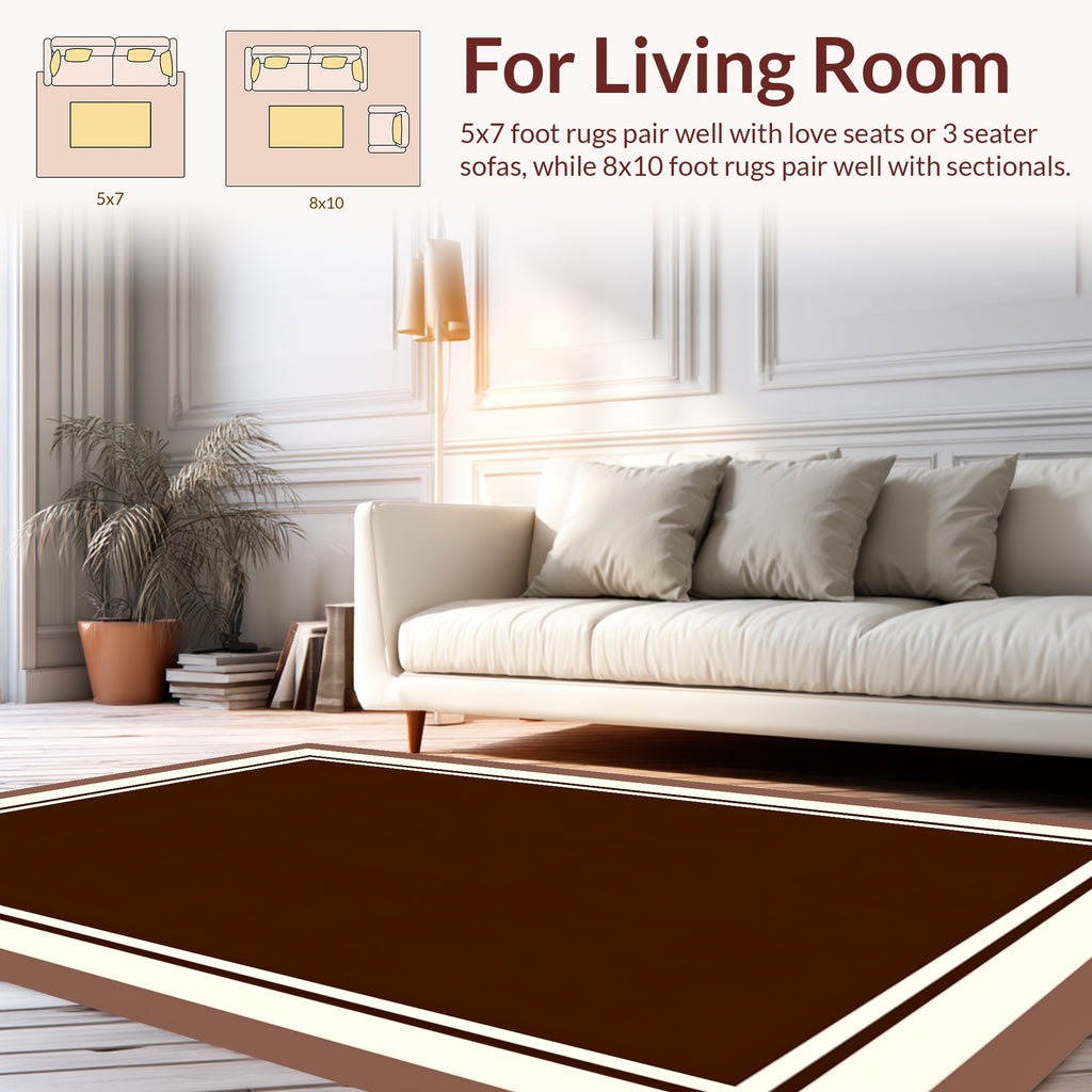 Simple Bold Bordered Dark Brown Rug